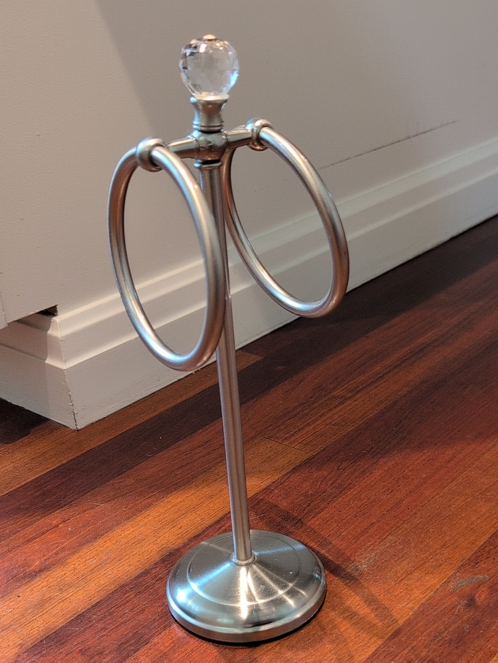 Target Brushed Silver Double Ring Towel Stand with Clear Crystal Top